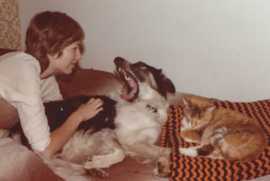 woman, dog, and cat