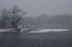 Mississippi River during snowfall